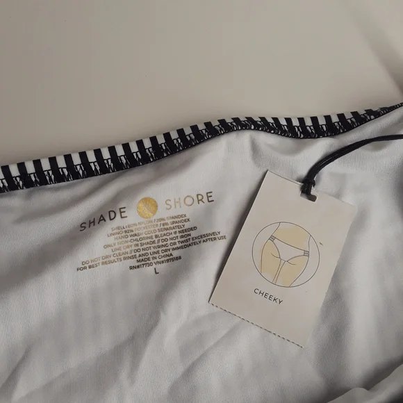 SHADE & SHORE Black White Stripe Large Bikini Bottom NWT - Picture 3 of 7